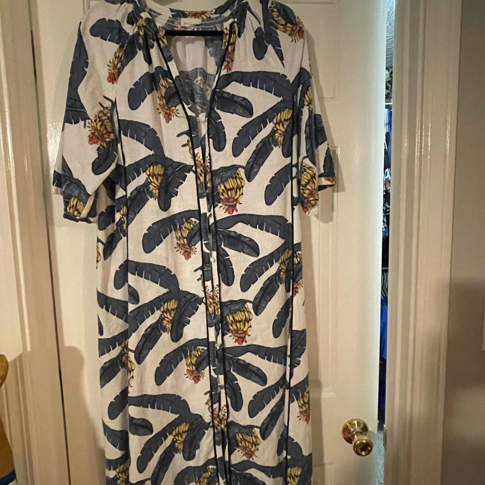 Desmond &Dempsey H&M linen blend calf length Tropical Button-Up Dress L Preppy